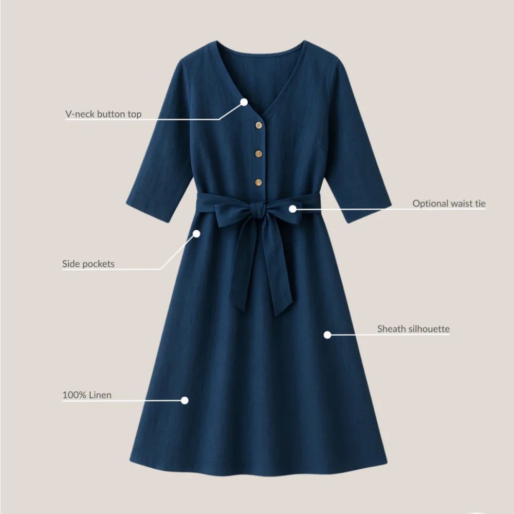 Maternity Blue Midi Dress with Waist Tie